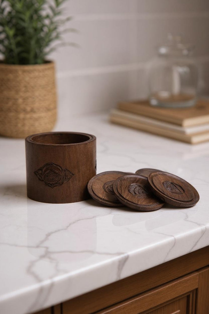 Lotus Ember Coaster Set | Handcrafted Wooden/Resin Drink Coasters