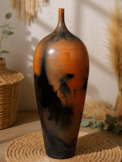 Rustic Midnight Ember Tall Vase – Handmade Terracotta Artwork