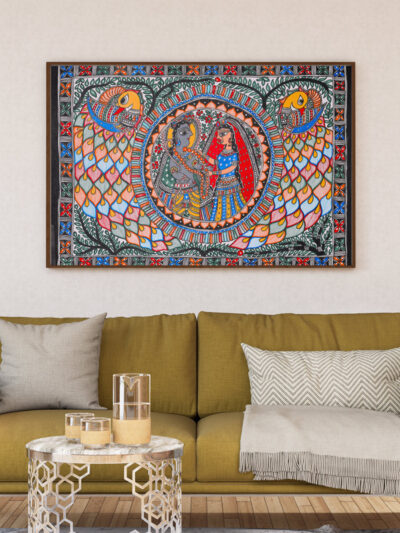 Handmade Prem Ras Canvas Painting – Madhubani Artistic Home Accent