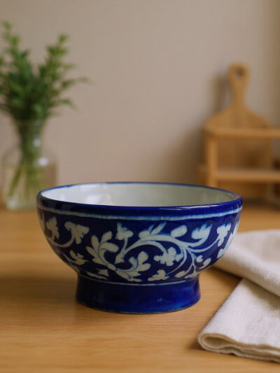 Twilight Lotus Floral Ceramic Serving Bowl