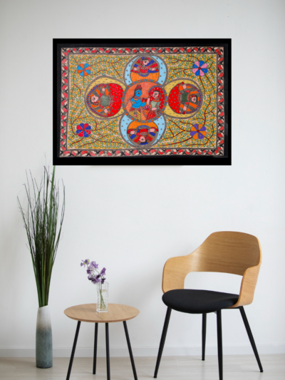 Triveni Raas Artwork – Vibrant Krishna Leela & Decorative Madhubani Wall Art