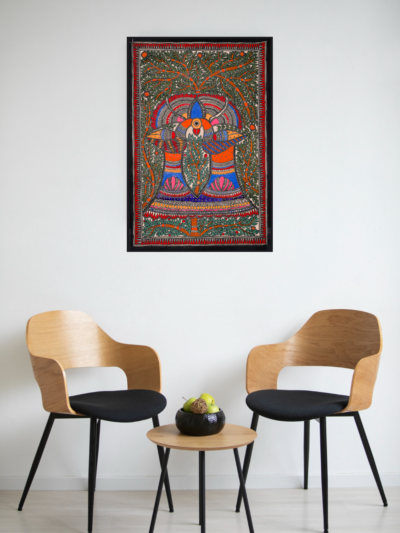 Pakshi Milan Canvas Wall Art – Symbolic Birds & Togetherness Madhubani Décor