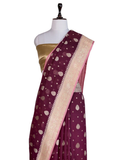 Mehroon Raag Saree | Handwoven Banarasi Silk Saree