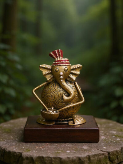 Royal Rhythm: Dhokra Art Ganesha Musician | Handcrafted Tribal Brass Idol