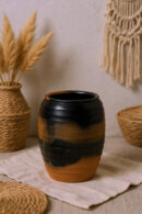 Smoke-Band Terracotta Barrel Vase
