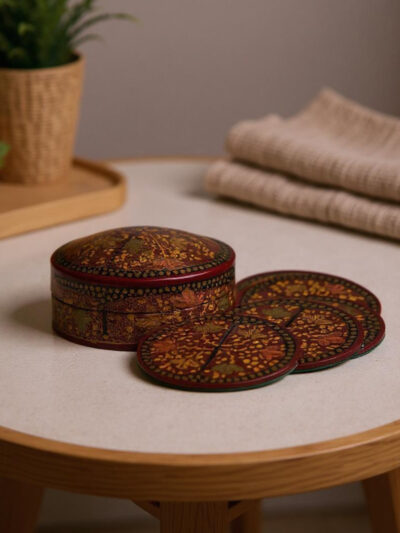 Autumn Vine Handcrafted Coasters (Set of 6) | Elegant Wooden/Resin Drink Coasters