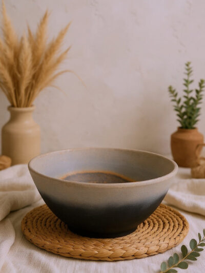 Gradient Fired Terracotta Bowl – Black & Smoke Finish