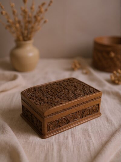 Handcrafted Wooden Floral Carving Box | Artisan Jewelry & Keepsake Storage