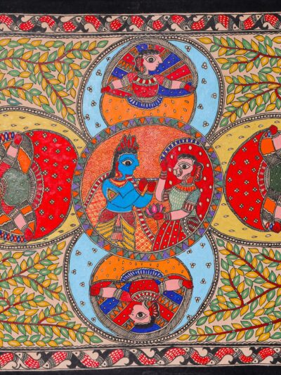 Triveni Raas Artwork – Vibrant Krishna Leela & Decorative Madhubani Wall Art