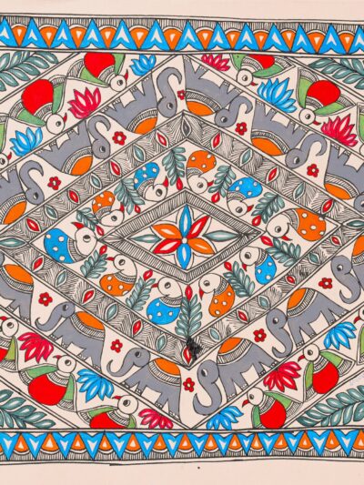 Rajgaj Yatra – Handpainted Madhubani Art Symbolizing Royal Procession