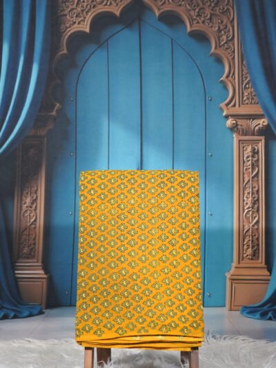 Ajrak Mustard Vine Symphony | Handcrafted Ajrak Fabric