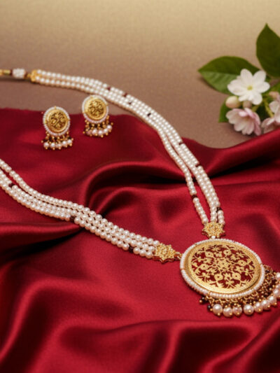 Elegant Royal Noir Bloom Thewa Onyx Glass Pendant Set