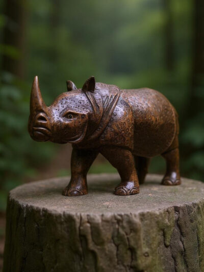 Majestic Rhino | Handcrafted Wooden/Metal Rhino Figurine for Home Décor