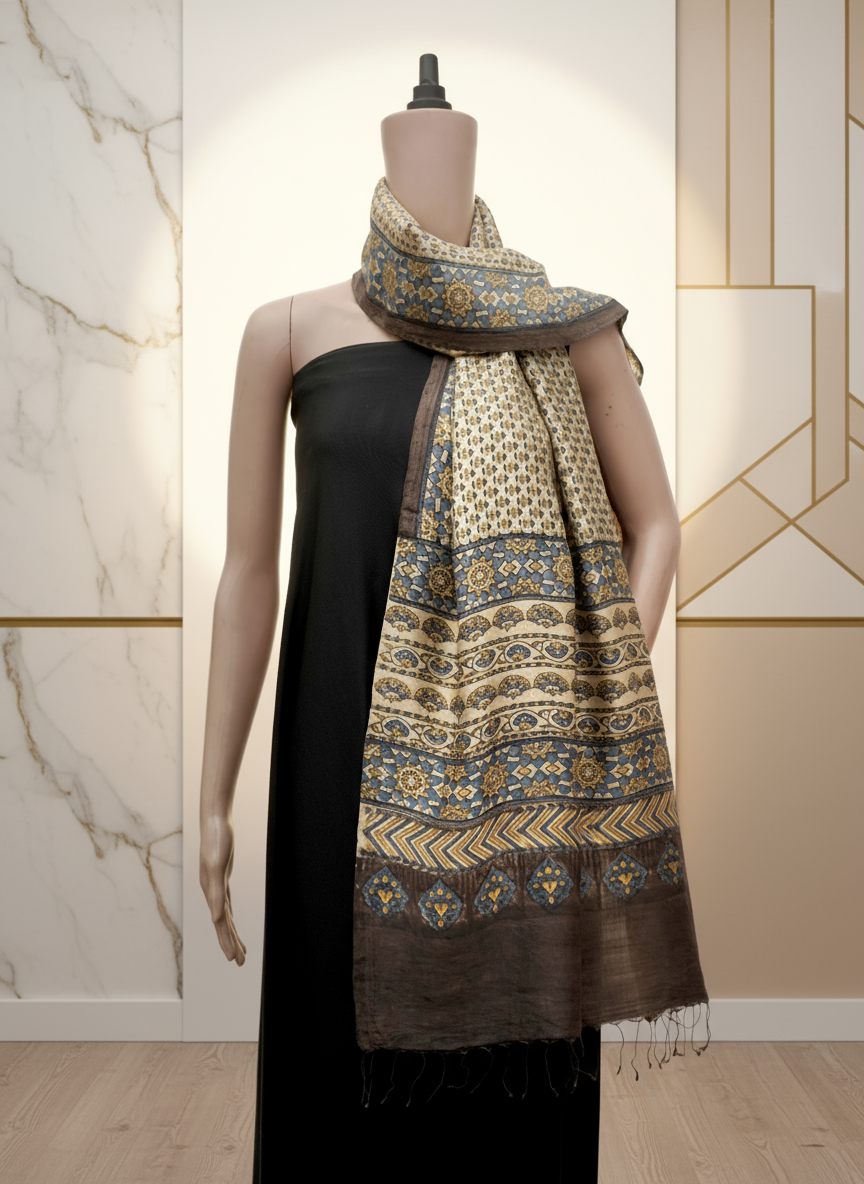 Indigo & Gold Mandala | Premium Ajrak Handwoven Stall