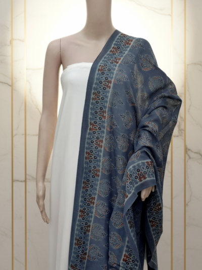 Ajrak Neel Pushp | Handwoven Dupatta