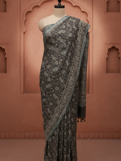 Ajrak Kala Gulab Boota | Handcrafted Cotton Saree