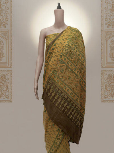 Surya Pushp Motif Ajrak Silk Saree | Artisan Weave