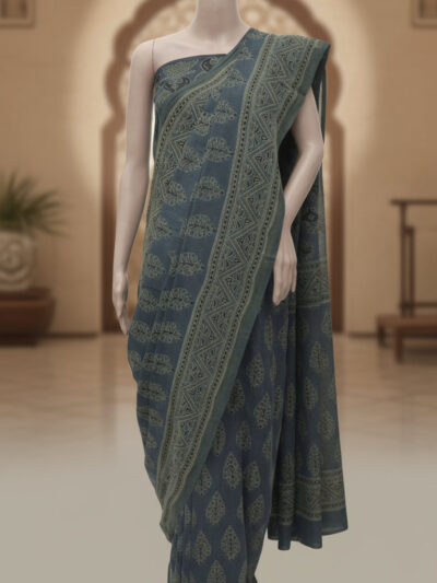 Ajrak Neelam | Handwoven Saree