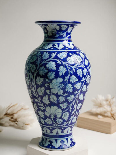White Vine Indigo Vase | Handcrafted Decorative Floral Vase