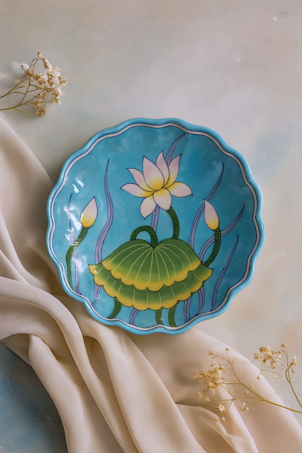 Lotus Harmony Handpainted Decorative Platter