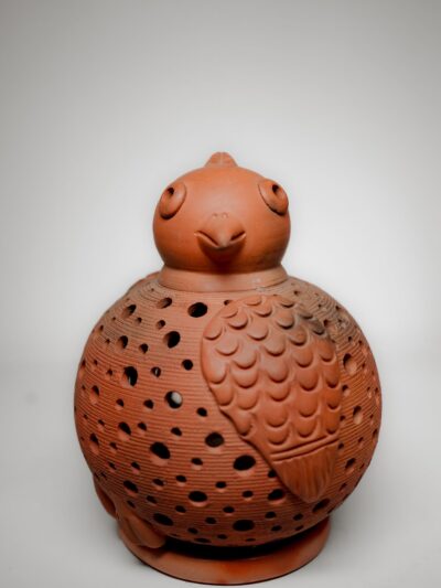 Terracotta Bird T-Light Holder (Feather & Dot Cutwork)
