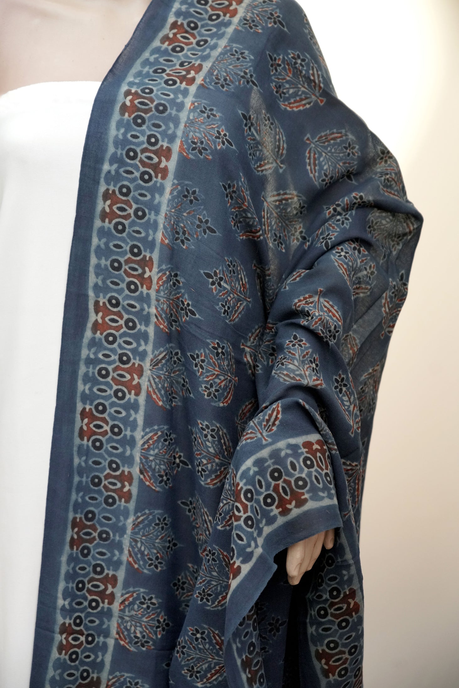Ajrak Neel Pushp | Handwoven Dupatta