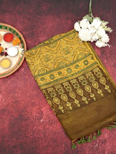 Surya Pushp Motif Ajrak Silk Saree | Artisan Weave