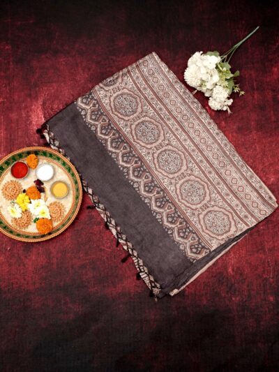 Traditional Geometric Mandala Ajrak | Handwoven Heritage Saree