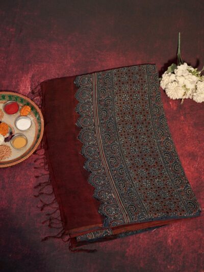 Ajrak Gulnaar Rang | Handwoven Saree