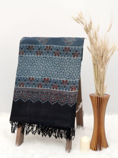 Ajrak Neel Pushp | Handwoven Dupatta