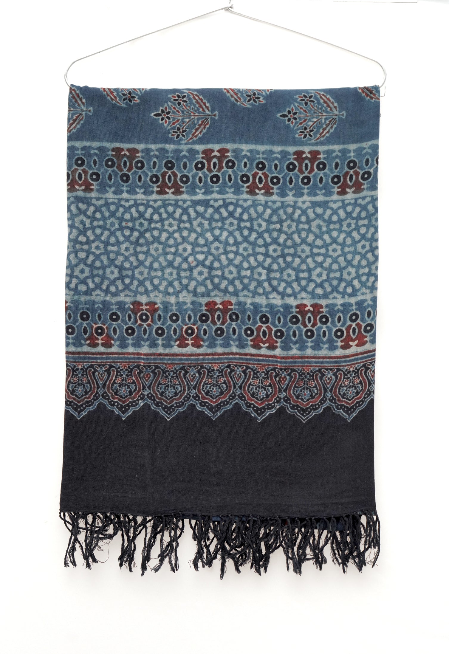 Ajrak Neel Pushp | Handwoven Dupatta