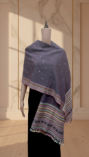 Misty Lilac | Wool Mirrorwork Handwoven Kutch Shawl