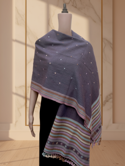 Misty Lilac | Wool Mirrorwork Handwoven Kutch Shawl