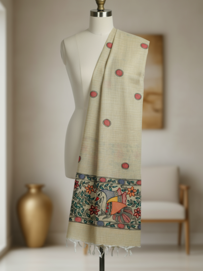 Garden Melody Handpainted Madhubani Dupatta | Khadi Cotton Ethnic Wear