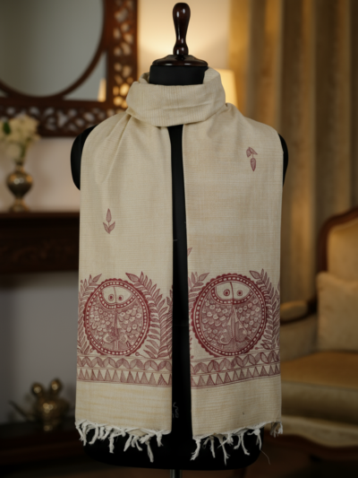 Mithila Harmony Handpainted Madhubani Dupatta | Khadi Cotton Ethnic Wear