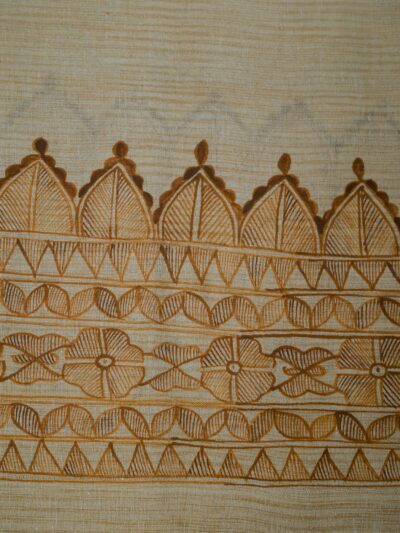 Golden Terracotta Elegance Madhubani Dupatta | Handpainted Khadi Cotton