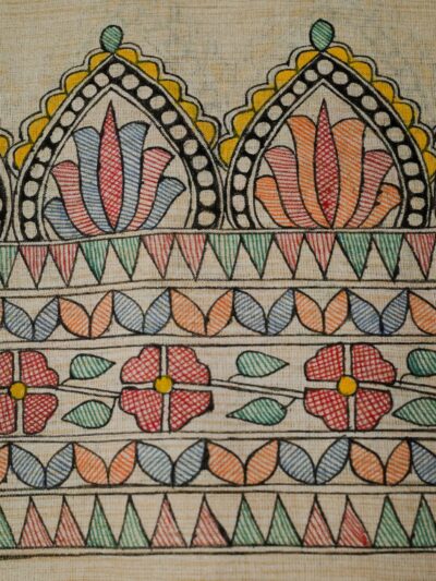 Regal Lotus Arch Handpainted Madhubani Dupatta | Khadi Cotton Stall