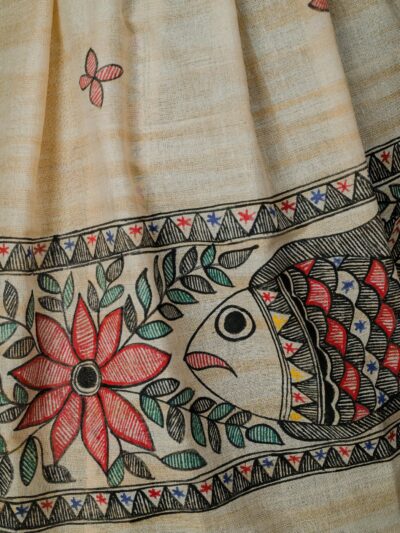 Prosperity Bloom Madhubani Dupatta | Handpainted Khadi Cotton Wrap