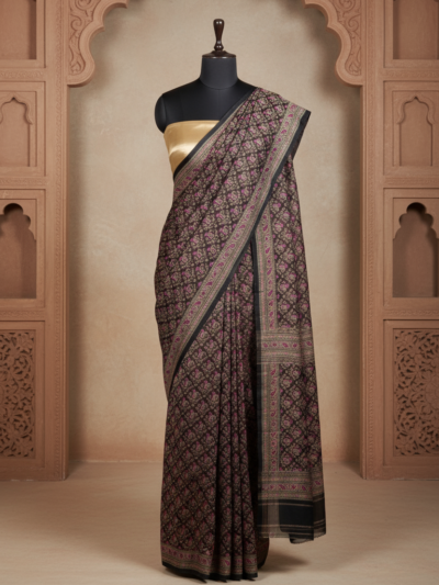 Kaali Mehfil Saree | Handwoven Banarasi Silk Saree