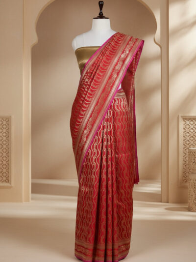 Lal Gulmohar Saree | Handwoven Banarasi Silk Saree