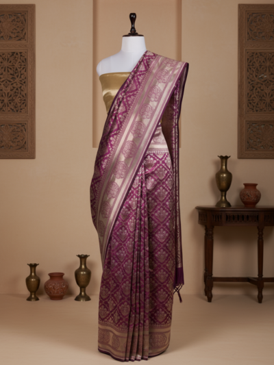 Mehroon Nazakat Saree | Handwoven Banarasi Silk Saree