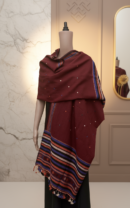 Maroon Stripe | Wool Mirrorwork Handwoven Kutch Shawl