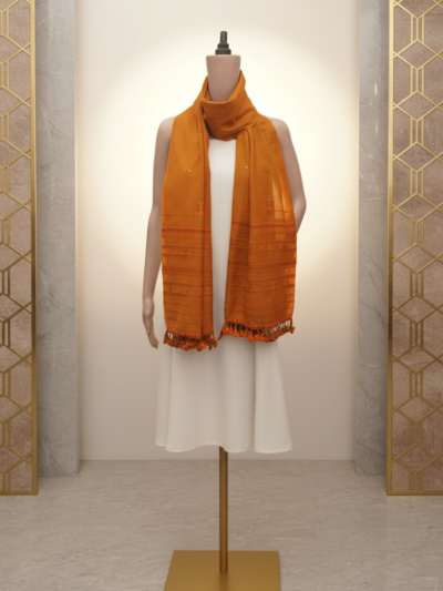 Ochre Mirrorwork Wool Stall | Handwoven Kutch Weaving