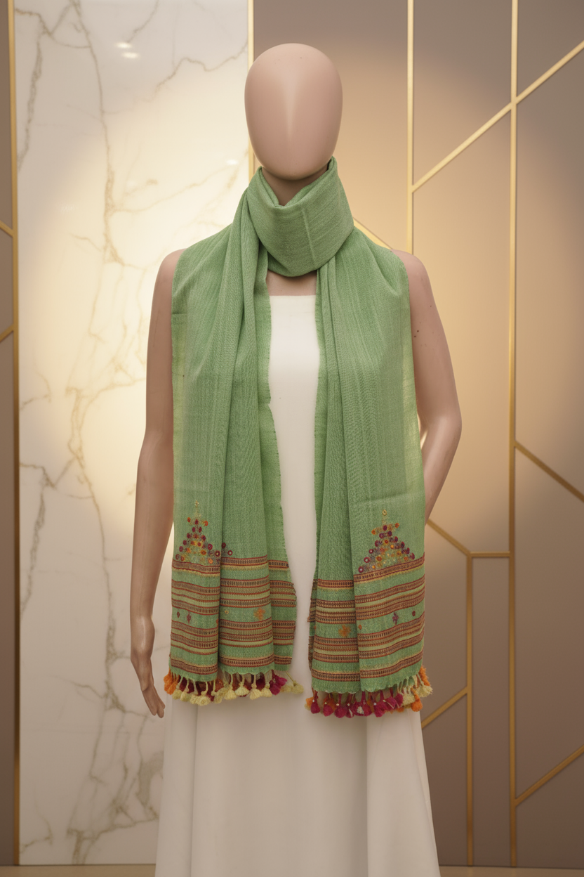 Spark of Verdant | Handwoven Kutch Wool Mirrorwork Stall