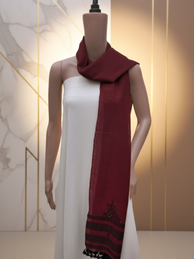 Maroon Heritage | Wool Mirrorwork Handwoven Kutch Stall