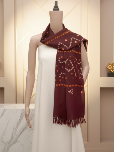 Maroon Geometrics | Bandhani Wool Handwoven Stall
