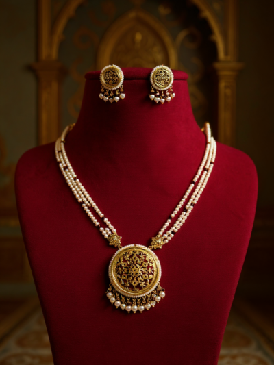 Elegant Royal Noir Bloom Thewa Onyx Glass Pendant Set