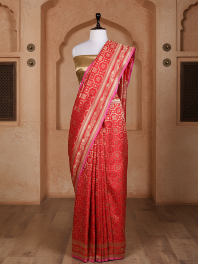 Sindoori Phool Saree | Handwoven Banarasi Silk Saree