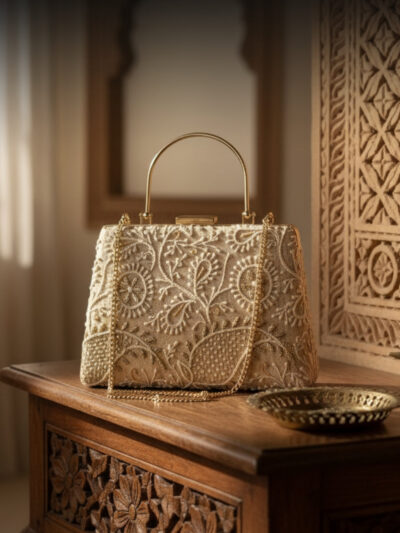 Zar-e-Nazakat – Pure Tussar Silk Chikankari Bag