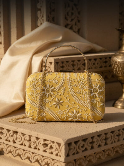 Tazeen – Tussar Silk Chikankari Clutch with Sling